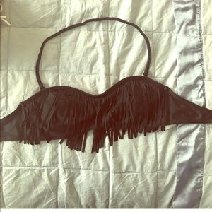 Bikini fringe teal blue padded tube top